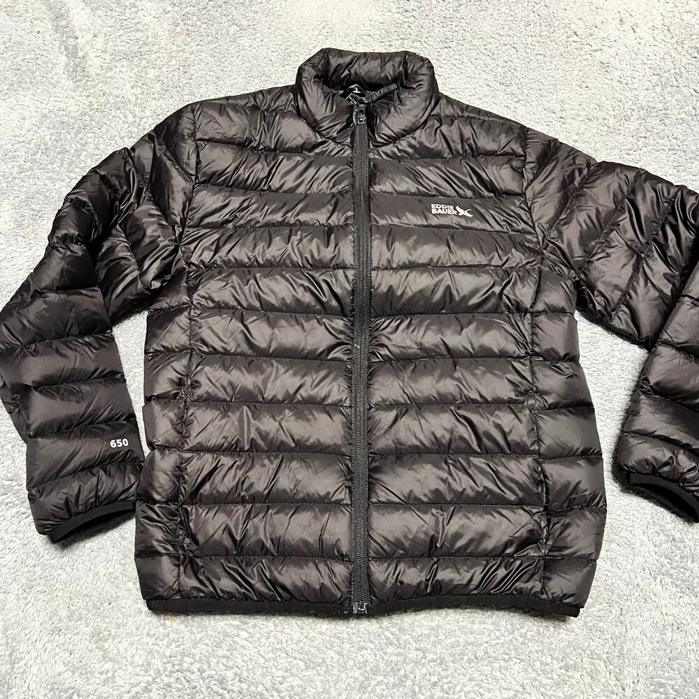 Eddie Bauer Puffer Jacket Kids Youth Large 10/12 Nlack 650 Down Coat